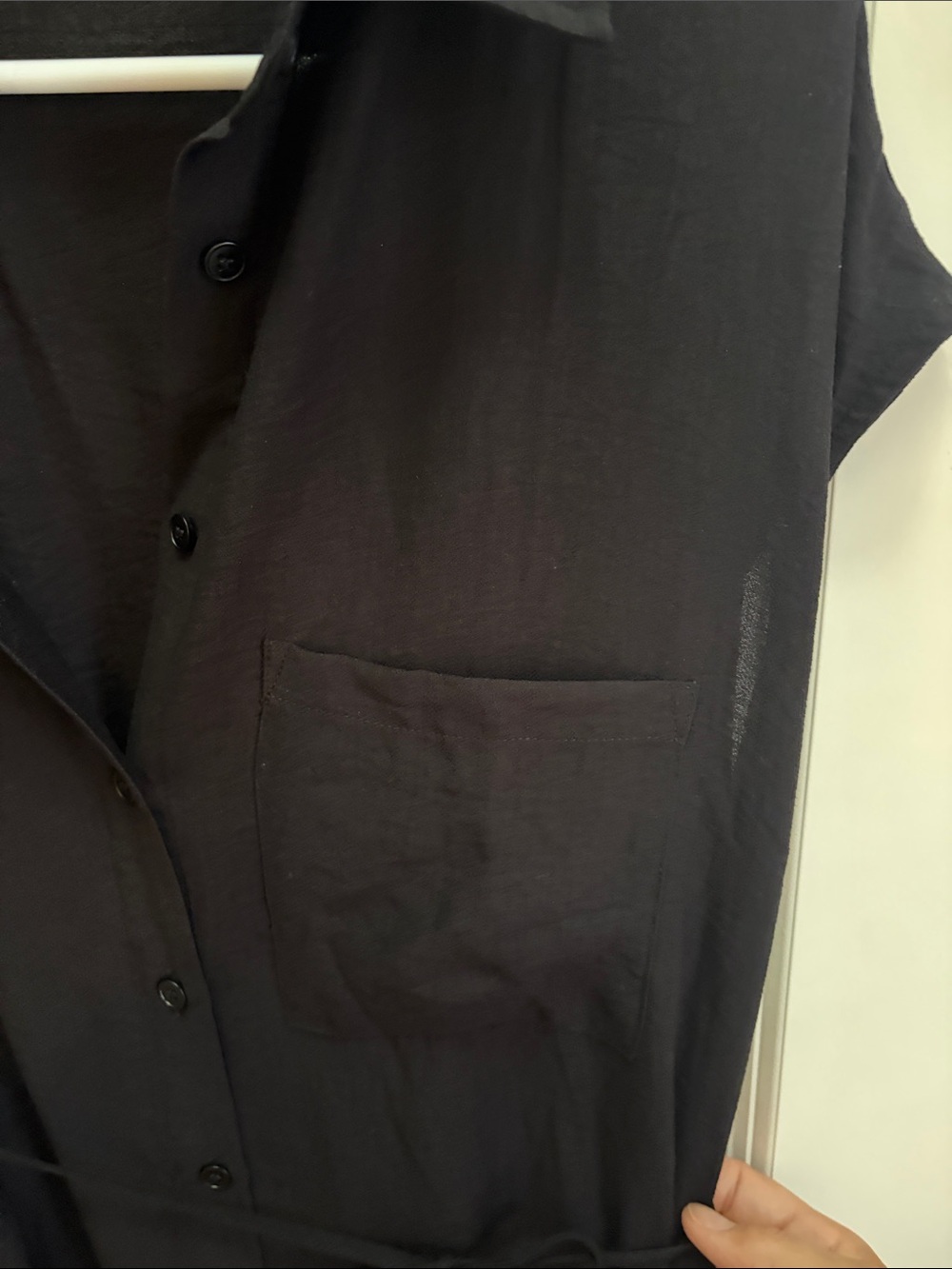 HALARA Black Midi Shirt Dress with Tie Waist and Chest Pocket - Picture 4 of 6